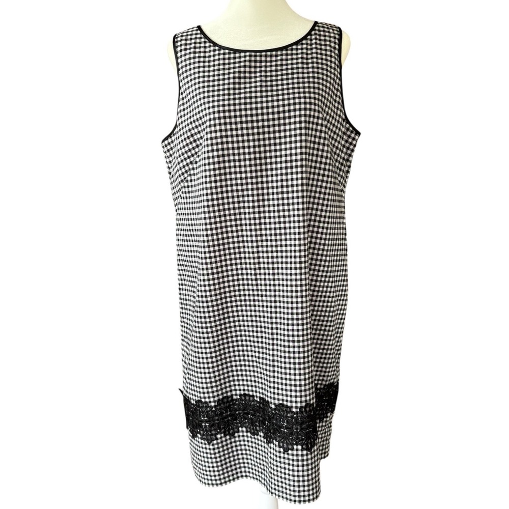 VTG‎ Jessica Howard Black White Gingham Shift Dress Womens 16 J. Howard 90s Lace